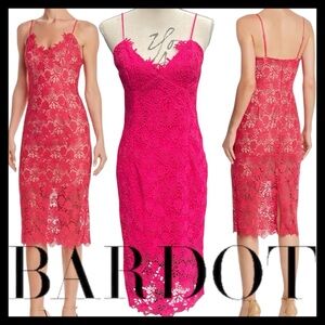Bardot Pink Floral Lace Spaghetti Strap Scallop Neck Sheath Dress (8/M)